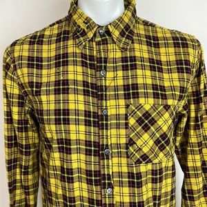 NSF MENS PLAID DISTRESSED SHIRT BUTTON FRONT LONG SLEEVE SIZE L